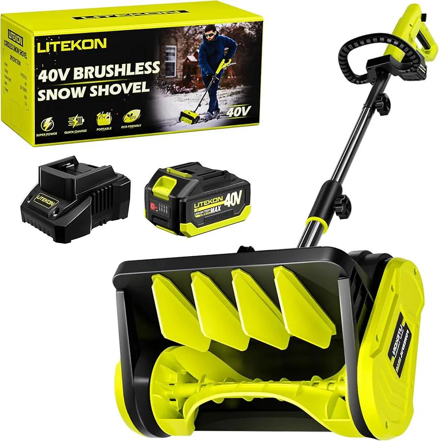 40V Brushless Cordless Snow Shovel, 13-Inch Electric Snow Blower with 4.0Ah Batteries & Charger, Battery-Powered Snow Removal with 25FT Throw Distance for Patio, Deck, Driveway (Yellow)