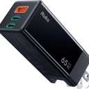 Ruko PD65W USB C Charger, 3-Port GaN Fast Charger Block, Compact Foldable Wall Charger for iPhone 17/16, MacBook Pro/Air, Galaxy S24, Pixel, Drone, Switch and More, Black