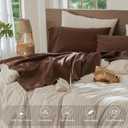 MooMee Bedding Sheet Set 100% Cotton Linen Like Textured Breathable Durable Soft Comfy (Solid Cocoa Brown, Queen)