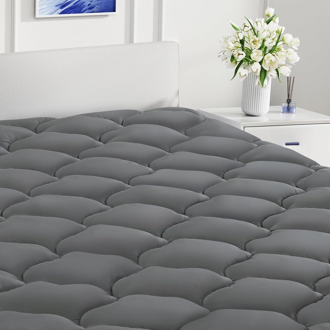 LEISURE TOWN Cotton Queen Mattress Pad Fitted Quilted Mattress Cover Pillow Top Mattress Topper Cooling Soft Breathable Mattress Protector with 8-21 Deep Pocket,Machine Washable (60x80 Grey)