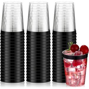 Norme 50 Pcs 10 oz Plastic Party Cups Clear Plastic Disposable Tumblers Rimmed Cups for Wedding, Thanksgiving Day, Christmas, Drinking(Black)