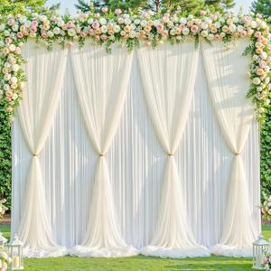 Ivory Tulle Backdrop Curtain for Parties Wedding,30ft x 10ft Wrinkle Free Curtain Backdrop,2 Layer Drapes for Backdrop,Polyester Back Drop for Bridal Shower Birthday Baby Shower Photography