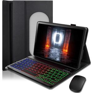 Case Keyboard for Google Pixel Tablet 11 inch 2023/2024 Cover - 7 Color Rainbow Change Backlit Detachable Magnetic Keyboard with Mouse - Black