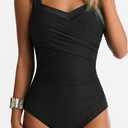 One Piece Swimsuit for Women Tummy Control Wide Straps Bathing Suits Full Coverage Swim Suit Color Block Swimwear (Black, M)