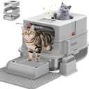 Stainless Steel Cat Litter Box with Lid, Extra Large Cat Litter Box for Large Cat, Metal Litter Boxs with High Sided Enclosed and Scoop, Top Entry, Anti-Leakage, Easy to Clean, Grey