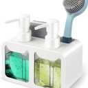Kitchen Soap Dispenser Set, with Hand and Dish Soap, Sponge Caddy and Brush Holder 4in1 Kitchen Dual Soap Dispenser Set for Kitchen Sink, Bathroom  White