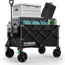 VIVOSUN Collapsible Folding Wagon, 350 lb Load-Bearing Outdoor Utility Cart with Silent Universal Wheels, Cup Holders &Side Pockets, Adjustable Handle, for Camping, Garden, Sports, Picnic, Shopping (Black)