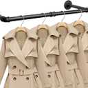 Jeasor Industrial Iron Pipe Clothes Hanging Bar DIY Wall-Mounted Garment Rack Heavy Duty Clothing Rack for Bedroom, Laundry Room, Closet Storage (Black 24 inch)