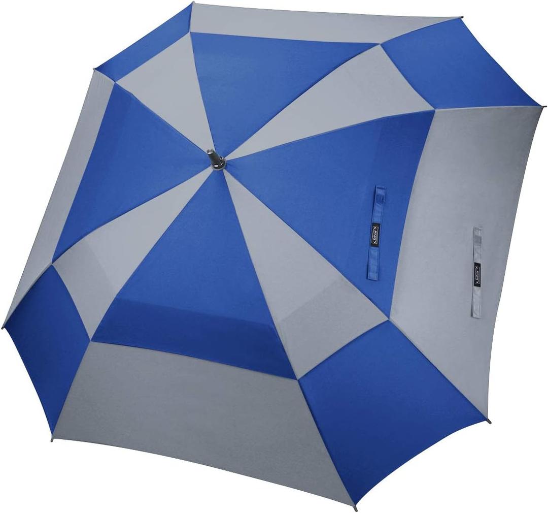 G4Free Extra Large Golf Umbrella 62/68 inch Square Vented Windproof Auto Open Double Canopy Oversized Stick Umbrella (Blue/Grey)