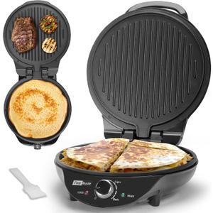 Electric Griddle Nonstick, Multi-Funtional Quesadilla Maker 10 Inch, Electric Grill Indoor, Pancake Griddle & Pan, Smokeless Indoor Grill, Non-stick Surface, Black