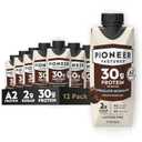 Pioneer Pastures - High Protein A2 Milkshakes - Chocolate - A2 Nutritional Milk, 30g Protein, 2g Sugar, No Artificial Sweeteners, No Seed Oils - All-Natural, Breakfast Shake, Meal Replacement, Workout - 11oz, 12 Pack, BBD 01/15/2026
