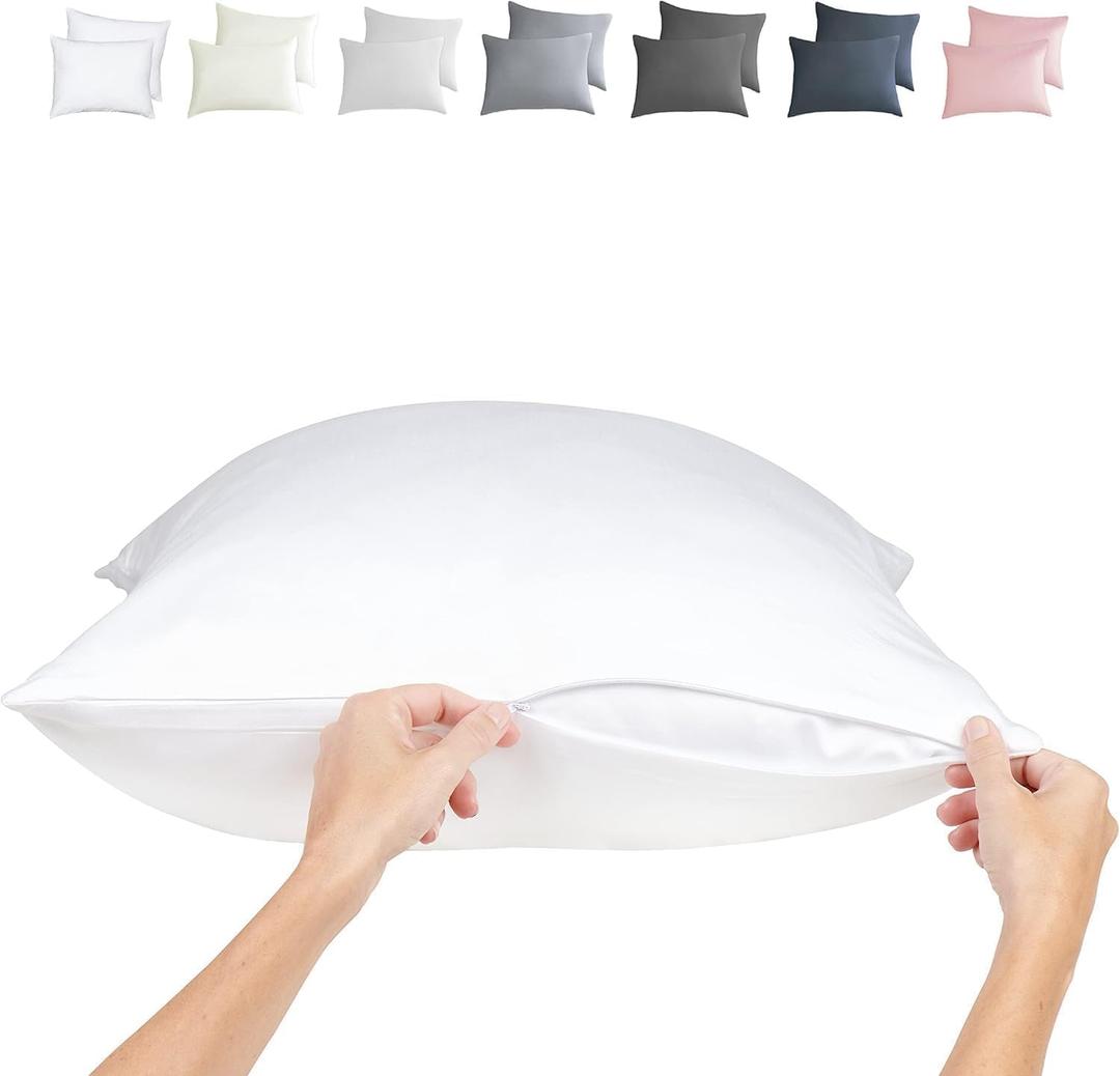 Zippered Pillowcases - Queen Size 30x20, 100% Viscose Derived from Bamboo, 2 PK, White - Cooling Pillow Cases - Silky Pillow Covers for Hot Sleepers, Menopause, Night Sweats - by JoMo