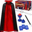 Magic Kit, Magician Costume Set with Cloak Cape, Christmas Halloween Dress Up & Pretend Play Magic Tricks for Kids Ages 6 7 8 9 10 11 12
