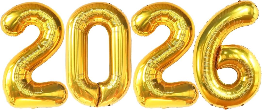 Katchon, Giant Gold 2026 Balloons - 42 Inch | New Year Balloons | 2026 Balloon Numbers | Gold Balloon for New Years Decorations 2026 | NYE Decorations | New Years Eve Party Supplies 2026
