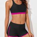 Aleumdr 3 Piece Womens Tankini Swimsuits with Shorts Athletic Bathing Suits Tank Tops with Bra and Boyshorts Rose Medium
