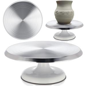 Geelin Sculpting Wheel Heavy Duty Aluminium Alloy Revolving Pottery Stand Construction Turntable with Ball Bearings for Ceramics, Pottery Clay Model Making Clay Decorating Supplies(White,12 Inch)