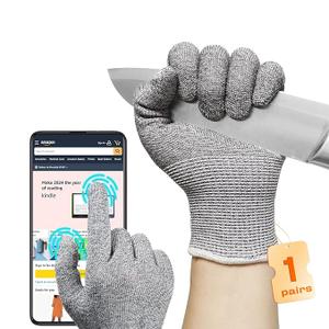 JDL Large Grey Cut Resistant Gloves with Touch Screen, Food Grade, ANSI A5, 3D Stretch Fit, Firm Grip, Suitable for Oyster Shucking, Meat Slicing, Kitchen Protection