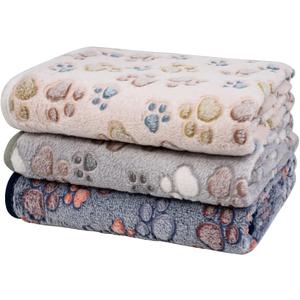 Dono 1 Pack 3 Dog Blankets, Soft Fluffy Fleece Pet Blanket Warm Sleep Mat Paw Print Design Puppy Kitten Throw Blankets Doggy Blanket for Dogs