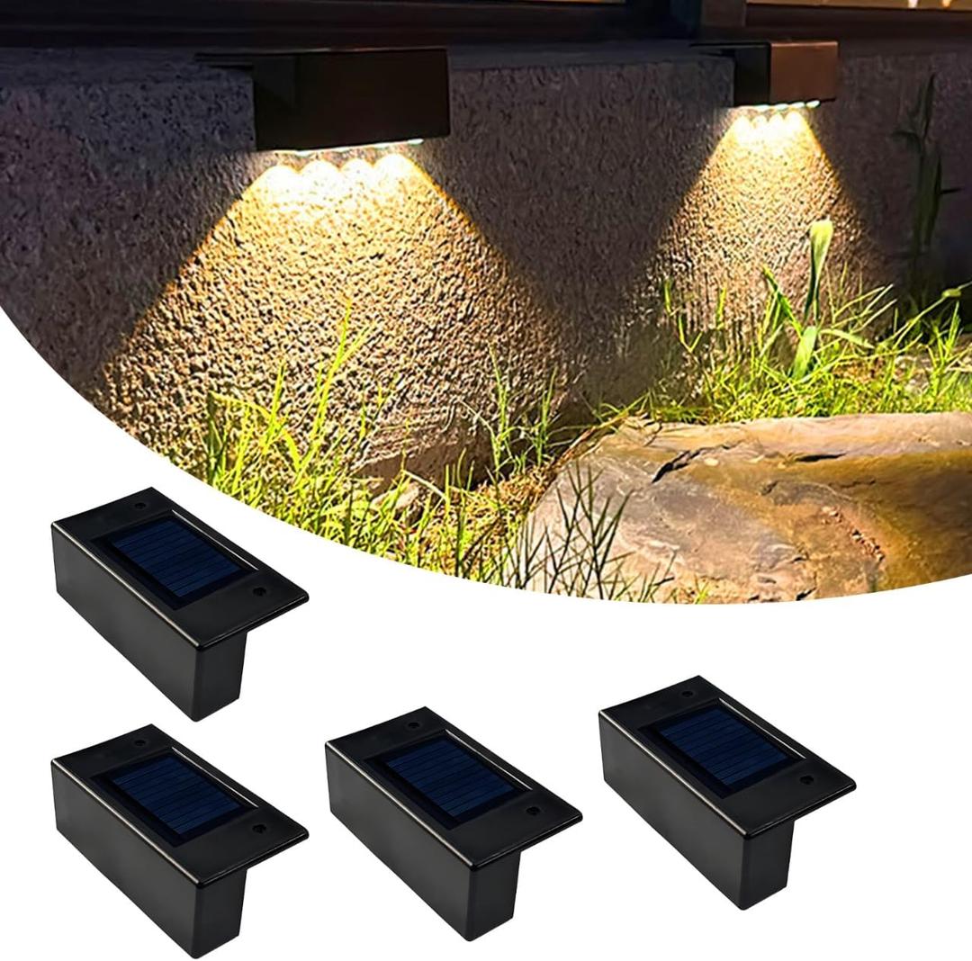 Solar Wall Lights Outdoor, Waterproof LED Fence Lights with Multiple Modes & Dual Color Temperature, Auto On/Off Solar Powered Lights for Patio Garden Yard Pathway Decor (Warm Light - Model B-4pack)