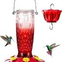 Kingsyard Hummingbird Feeders for Outdoors Hanging, 24 Ounce, Glass Hummingbird Feeder with Ant Moat & 6 Bee Guard Feeding Ports, Leak-Proof, Red Gradient