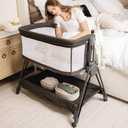 KOOLABABY Baby Bedside Sleeper - Bassinet & Bedside Crib with Height Adjustment & Wheels - Can Be Placed Next to Bed - Attaches to Parents Bed - Easy to Fold & Carry Bassinet for Girls 