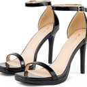 Elisabet Tang Women's 4.3 Inch Platform High Heeled Sandals Strappy Stiletto Open Square Toe Heel with Ankle Strap at Wedding Party Prom Work Dating (10, Black)