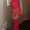 Ekaliy Women's Sexy Mesh Dress Long Sleeve Mock Neck Bodycon Sheer Ruched Maxi Dress Party Cocktail Dresses (Red)