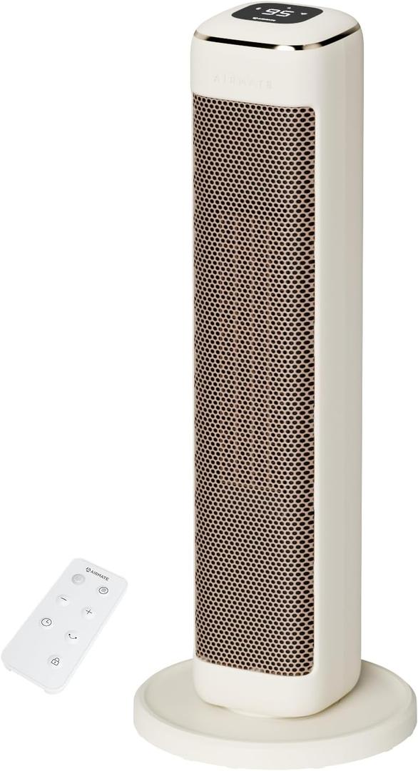 25" Space Heaters For Indoor Use Large Room, Electric Heaters For Indoor Use with Thermostat, Oscillating Room Heaters with Timer, Remote Control, Overheat Protection Tower Heater for Bedroom (Beige)