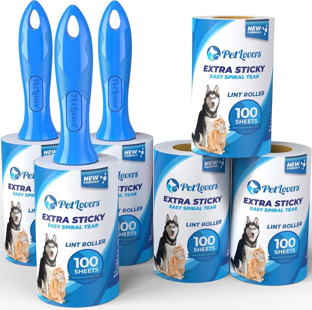 PetLovers Extra Sticky Lint Roller Mega Value Set 600 Sheets for Pet Hair Removal, Dog and Cat Lint Remover 6 Pack