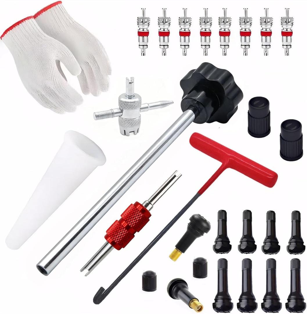 Valve Stem & Core Removal Replacement Tool Kit,Tire Valve Stem Installation Tool without Tire Removal, 2-in-1 Valve Stem Caps & Core Wrench,With 5 TR413/5 TR414, for Cars Motorcycles Lawn Mowers ATVs