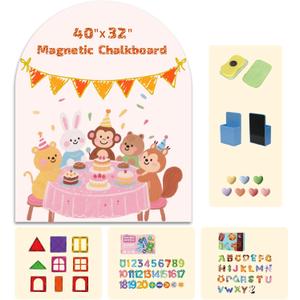 Magnetic Arch Wall Decal 40"x32" — Upgraded Self-Adhesive Magnetic Chalkboard, Magnet Wall for Kids, Includes 4 Magnet Sets,Chalkboard Eraser,Pen Holder for Playroom & Home Decor(Light Pink)