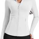 AVGO Womens Workout Jackets Lightweight Athletic Zip Up Jacket Slim Fit Running Gym Top with Pockets & Thumb Holes,Large