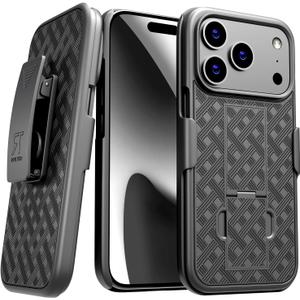 Compatible with iPhone 17 Pro Max Case with Belt Clip, Rugged Holster Cover with 360 Rotating Clip & Kickstand, Heavy Duty Shockproof Full Body Protective Case for Work, Outdoor, Travel, Construction