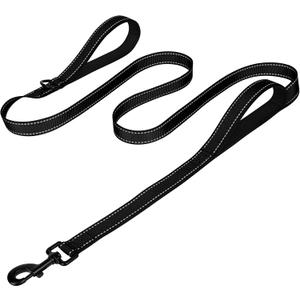 Joytale Dog Leash Heavy Duty for Large Dogs that Pull, Double Handle for Traffic Control, Double-Sided Reflective Leashes for Large Medium Dogs Night Safety, 5FT, Black