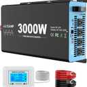 3000 Watts Pure Sine Wave Inverter 12V DC to 110V AC, 6000W Peak Power, 4 AC Outlets, USB & 30W Type-C, Adjustable Input for Lithium Battery, RV/Truck/Boat/Solar Backup with LCD Remote Controller