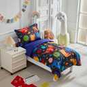 4 Pieces Toddler Bedding Set for Boys Girls Black Toddler Bed Set - Ultra Soft Cartoon Space Orange Dinosaur Toddler Bed in a Bag - 1 Toddler Comforter Set 1 Fitted Sheet 1 Flat Sheet 1 Pillowcase