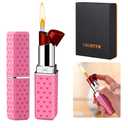 Cute Lipstick Lighter Soft Flame Refillable Butane Lighter, Adjustable Pocket Lighter Delicate Gift for Girls Women Girlfriend on Birthday,Anniversary Red(Without Butane)