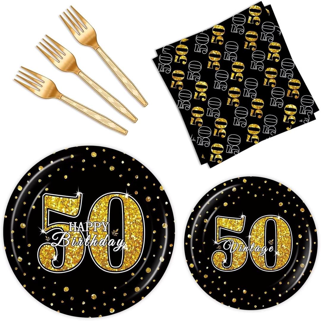 BQK 96 Pcs 50th Birthday Plates and Napkins 50th Birthday Decorations Men 50th Birthday Party Supplies 50th Anniversary Plates
