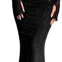 Parthea Womens Sexy Sequin Sparkly Glitter Dresses Off Shoulder Long Sleeve Cocktail Evening Party Elegant Maxi Dress (8-10)