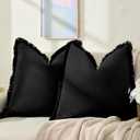 ZWJD Pillow Covers 20x20 Set of 2 Black Throw Pillow Covers with Fringe Chic Cotton Decorative Pillows Square Cushion Covers for Sofa Couch Bed Living Room Farmhouse Boho Decor