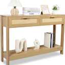 Console Table with Rattan Drawers, Boho Rattan Entryway Table with Storage, Wood Small Console Tables for Entryway, Entry Table for Hallway, Sofa Table