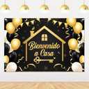 Bienvenido a Casa Backdrop Banner 5x3ft Vinyl Spanish Welcome Home Theme Party Photography Background Black Gold for Homecoming Family Reunion Housewarming Party Supplies