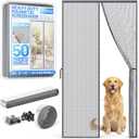 Heavy Duty Magnetic Screen Door Mesh - Auto-Sealing Hand-Free Door Net Screen with 50 Magnets, Pet & Kid Friendly, PET Fine Mesh Doors Screens Keep Bugs & Mosquitos Out Fits Front Doors Size 34 x 80