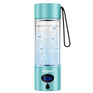 Hydrogen Water Bottle - 5000 PPB in 8 Minutes, Cyclic Mode for 8 Hours, Self Clean, Aluminum & Glass, 360ml Capacity, for Travel, Sports, Office, Home (Cyan-Blue)