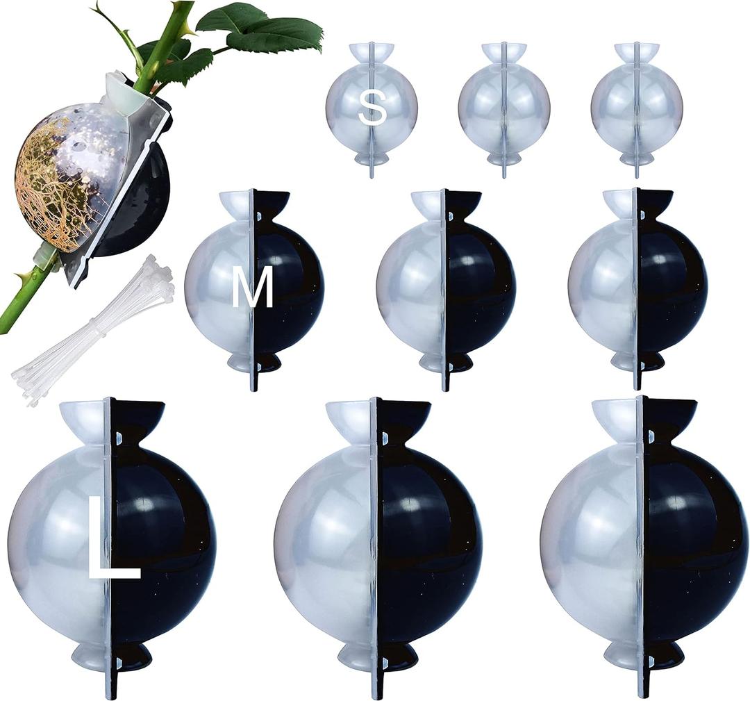 MIIIM 9 PCS Air Layering Propagation Kit, Reusable Half Clear Grafting Ball, Air Layering Pods Clear, Plant Rooting Ball for Fast Propagation (S+M+L)