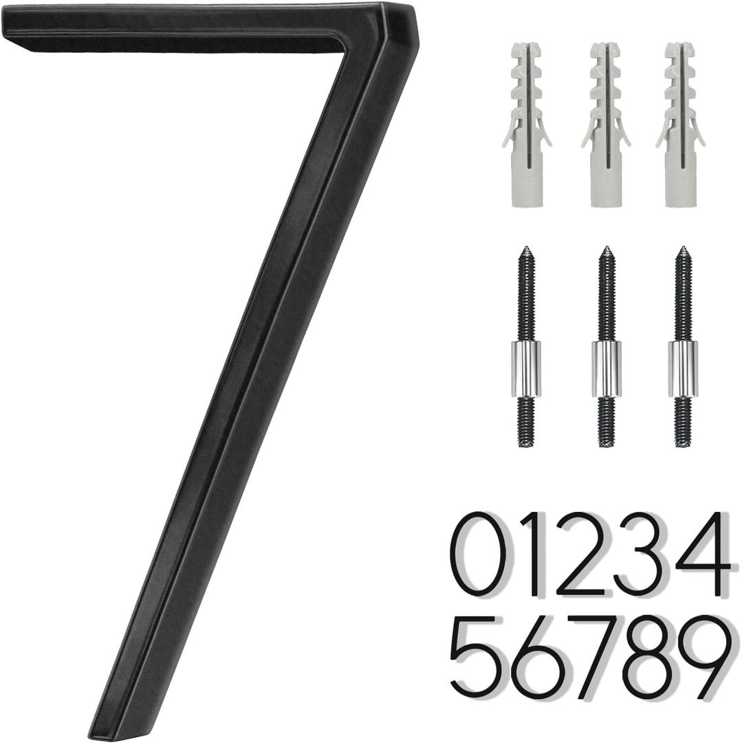 6" Stainless Steel Floating House Number 7, Metal Modern House Numbers, Mailbox Decor Number with Nail Kit, Coated Black, 911 Visibility Signage (Large 7)