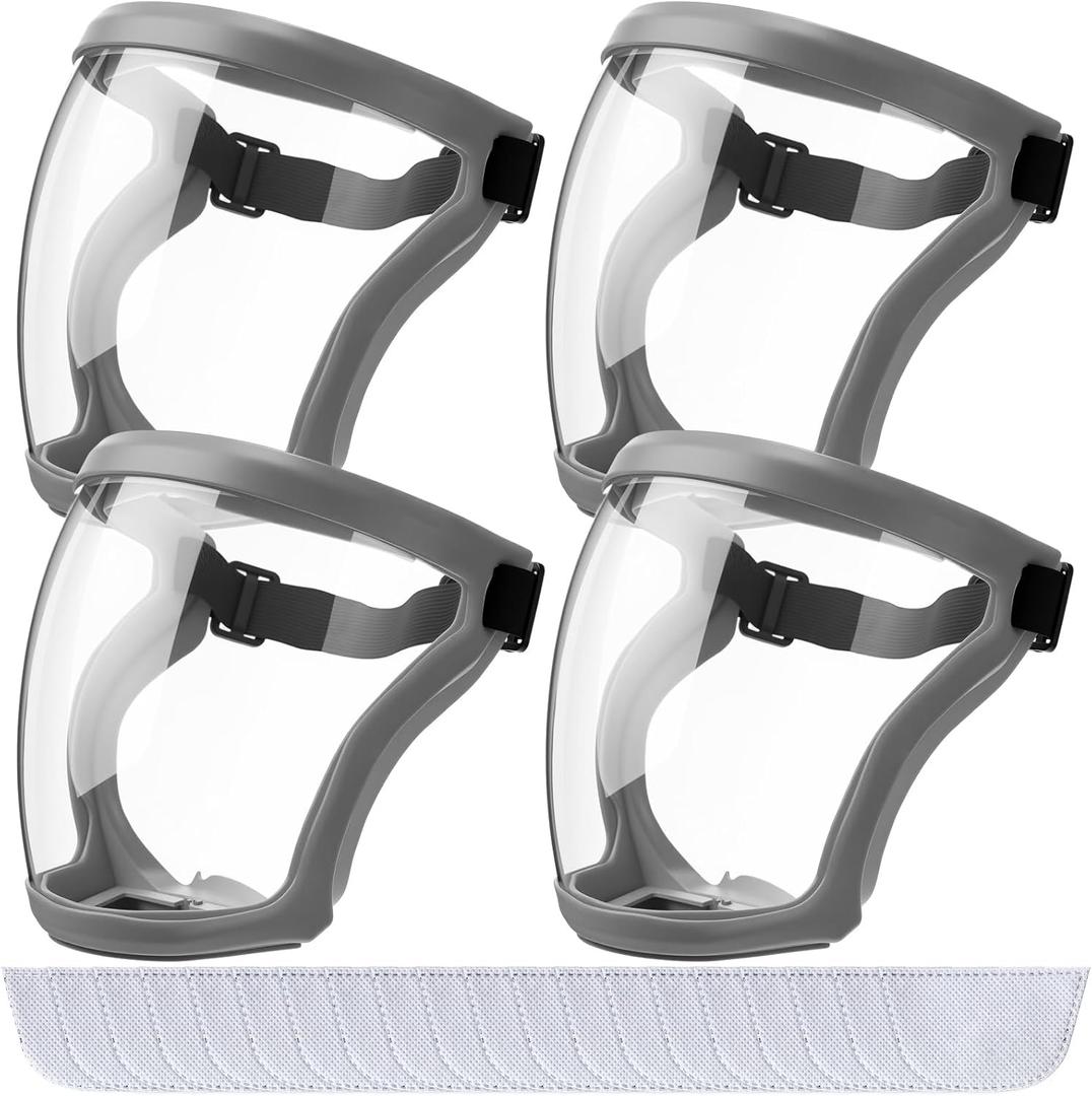 Relaxweex 4 Pack Super Protective Face Shields with Filter Pad for Grinding and Cutting Plastic Full Face Masks Bulk for Woodworking (Grey)