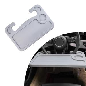 Dickno Car Steering Wheel Desk, Multipurpose Auto Steering Wheel Tray with Drink Holder, Steering Wheel Food Tray for Eating, Universal Vehicle Travel Accessories for Constant Travelers (Gray)