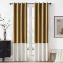 BULBUL Color Block Window Curtains Panels 108 inches Long Gold Ivory Velvet Farmhouse Drapes for Bedroom Living Room Darkening Treatment with Grommet Set of 2