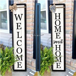 Surfapans Outdoor Welcome Sign for Front Porch Standing Large 2 Sided 45"X9" Wooden Frame Tall Vertical Leaner Long Home Sweet Home Front Door Sign for Rustic Outside Farmhouse Modern Decor (Black) (Black-Wood Sign)